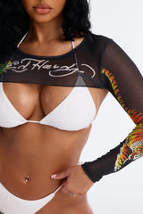 Ed Hardy Tiger & Butterflies Mesh Cover Up Bolero - Black/combo