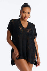 Iris Crochet Swim Cover Up - Black