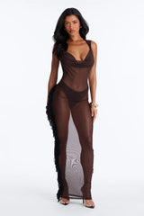 Keep Cool Fringe Hooded Mesh Cover Up Maxi Dress - Chocolate