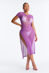 LA Nights Fishnet Cover Up Dress - Purple