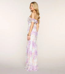Isla Floral Mesh Off-The-Shoulder Mermaid Dress