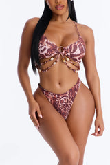 Marley Animal Print 3 Piece Triangle Bikini Pant Set - Pink/combo