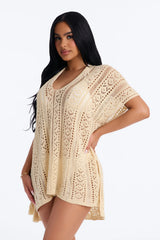 Iris Crochet Swim Cover Up - Beige