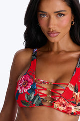 Ocean Rendezvous 2 Piece Floral Bralette Bikini Set - Red/combo