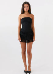 Posie Lace Tube Mini Dress - Black
