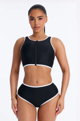Waves Runner Colorblock Tank High Waist 2 Piece Bikini Bottom - Black/White