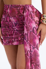 At The Beach Bar Sheer Snake Swim Cover Up Mini Skirt - Pink/combo