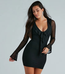 Love Stories Mesh V-Neck Ruffled Mini Dress