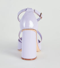Cross My Path Patent Block Heel Pumps