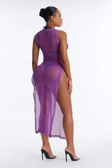 Poolside Chilling Fishnet Cover Up Dress - Purple