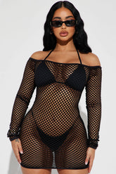 Beach Please Fishnet Dress Cover Up - Black