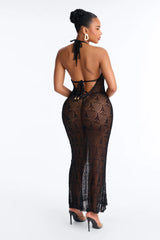 Jocelyn Crochet V-Neck Swim Cover Up Dress - Black