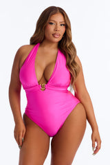 Ellie Plunge 1 Piece Swimsuit - Fuchsia