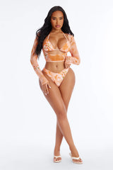 Ronda Floral 3 Piece Bikini Top Set - Orange/combo