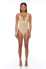 Off The Grid Crochet Sunsuit Pant 2 Piece Set - Sand