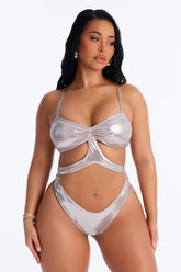Ocean Breeze Metallic Cut Out 1 Piece Swimsuit - Silver