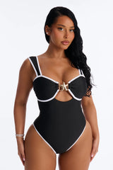 Noa 1 Piece Swimsuit & Cover Up Mini Skirt Sunsuit - Black/White