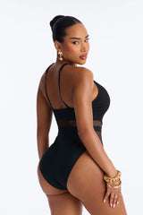 Gave In To Pier Pressure Fishnet Cut Out 1 Piece Swimsuit - Black