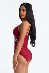 Livia Layered 1 Piece Swimsuit - Burgundy/combo