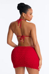 Evaline Bubble Texture Triangle 3 Piece Bikini & Skirt Set - Red