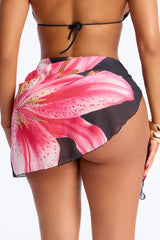 Warm Mood Sheer Hibiscus Mini Swim Cover Up Sarong - Black/combo