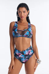 Seaside Glow Floral Tank Cropped 2 Piece Bikini - Black/combo