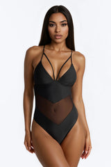 Nika 1 Piece Mesh Cutout Triangle Swimsuit - Black