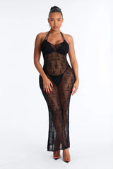 Jocelyn Crochet V-Neck Swim Cover Up Dress - Black