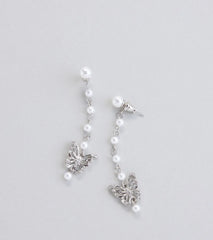 Heart Flutter Butterfly Faux Pearl Earrings