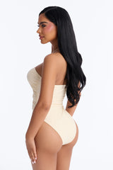 Float My Boat 1 Piece Cut Out Chain Strapless Swimsuit - White