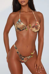 Jaden Stone Hardware Thong 2 Piece Bikini - Tan/Multi