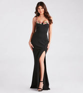Tristin Formal Crepe Floral Applique Mermaid Dress