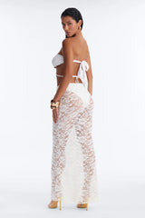 Naia 3 Piece Bandeau Bikini & Swim Cover Up Lace Maxi Skirt Sunsuit - White