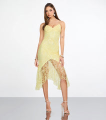 Roxie Beaded Lace Asymmetrical Midi Dress