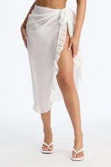 Beach Vibes Maxi Ruffle Trim Waist Tie Swim Cover Up Sarong - White