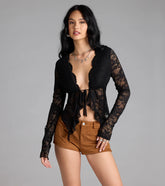 Delicate Flair Floral Lace Tie-Front Top
