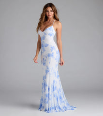 Pascha Strappy Open Back Mermaid Floral Formal Dress