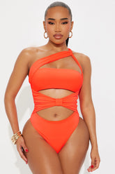 Heat Waves One Shoulder Cutout 1 Piece Swimsuit - Orange