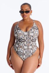 Adrienne Ribbed Snake Skin 1 Piece Swimsuit - Brown/combo