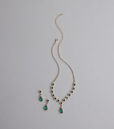 Luxe Look Gemstone Necklace And Earrings Set