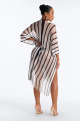 Leni Striped Swim Cover Up Kimono - Black/White