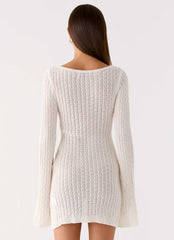 Zenzi Long Sleeve Crochet Mini Dress - White