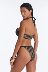 Tan Me Out 2 Piece Textured Halter Bikini Set - Black
