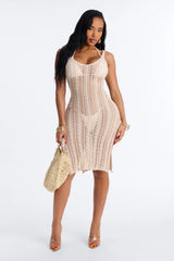 Baddest Beach Crochet Cover Up Midi Dress - Cream