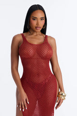Summer Is Never Over Crochet Swim Cover Up Midi Dress - Rust