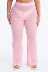 Warm Breeze Fishnet Swim Cover Up Pants - Pink