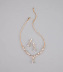 Shine Check Rhinestone Necklace And Earrings Set