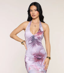 Natalia Floral Halter Formal Dress