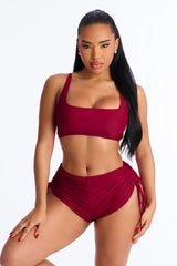 Maui Mix And Match Ruched Side Short Bikini Bottom - Burgundy