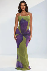 Hawaiian Sun Flower Mesh Cover Up Maxi Dress - Green/combo